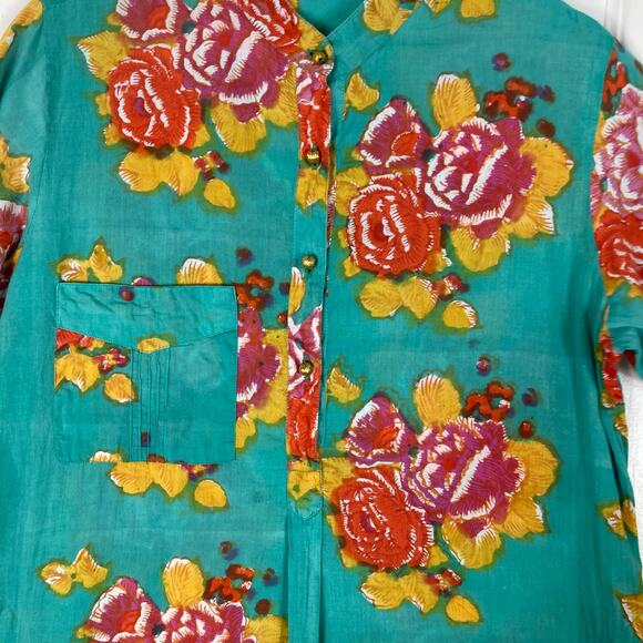 LISA CORTI Milano Dress S Floral Green Pink Gold-Button Henley Long-Sleeve”Kurta - Picture 7 of 15